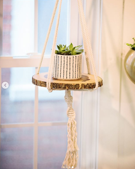 Macrame Plant Hanger with Wood Tray
