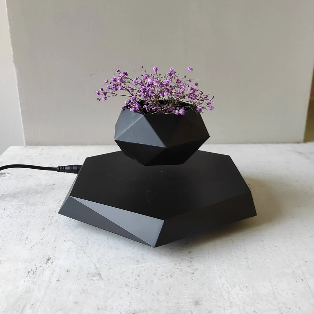 Black Geometric Levitating Plant Pot