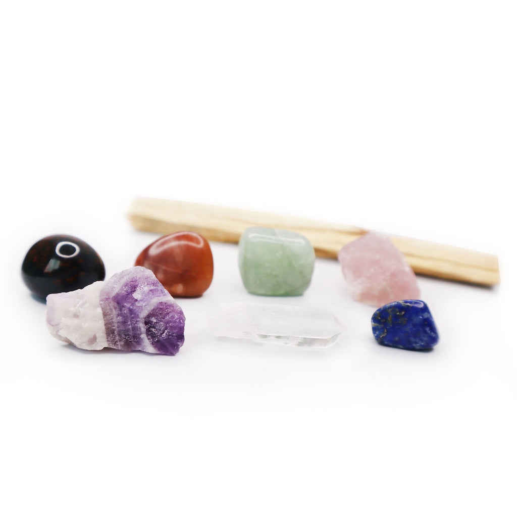 healing crystal bundle with palo santo stick